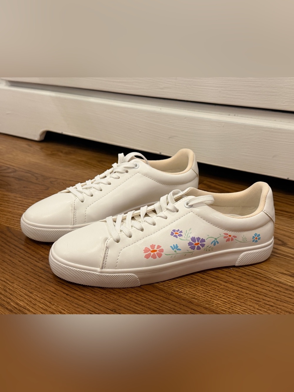 Divided H&M White Sneakers with Custom Pastel Floral Accents